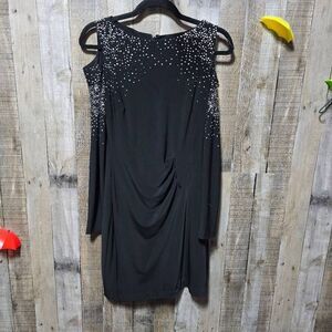 Cache Vintage Y2K Black Rhinestone Embellished Cold Shoulder Sheath Dress